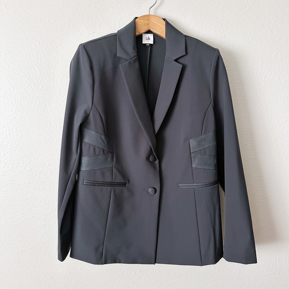 CAbi Keynote Black Blazer Double Button‎ Tuxedo Satin Stripe Jacket Women Size 8
